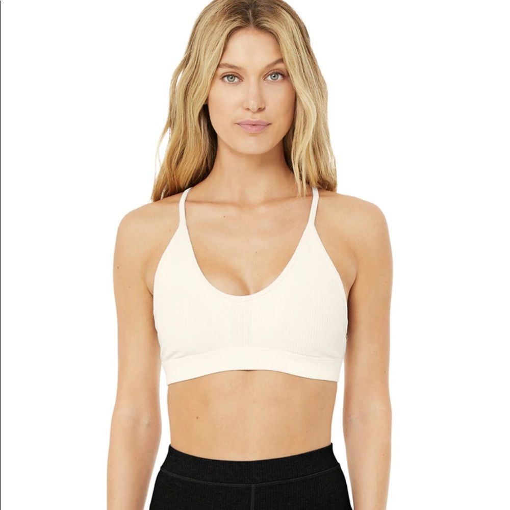 Alo XS Ribbed Blissful Bra in Ivory